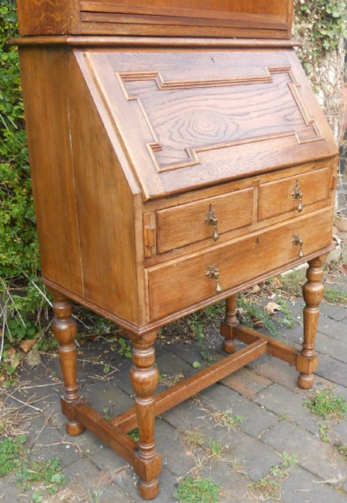 JACOBEAN STYLE OAK BUREAU BOOKCASE - ADDITIONAL PHOTO 9