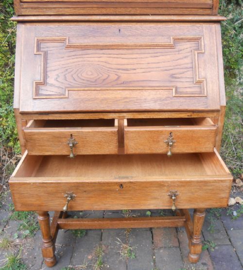 JACOBEAN STYLE OAK BUREAU BOOKCASE - ADDITIONAL PHOTO 10