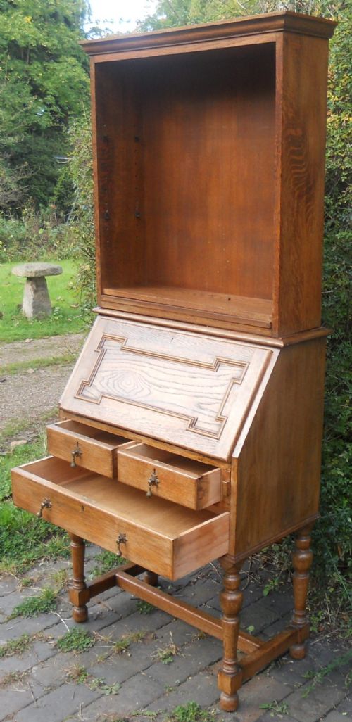 JACOBEAN STYLE OAK BUREAU BOOKCASE - ADDITIONAL PHOTO 11