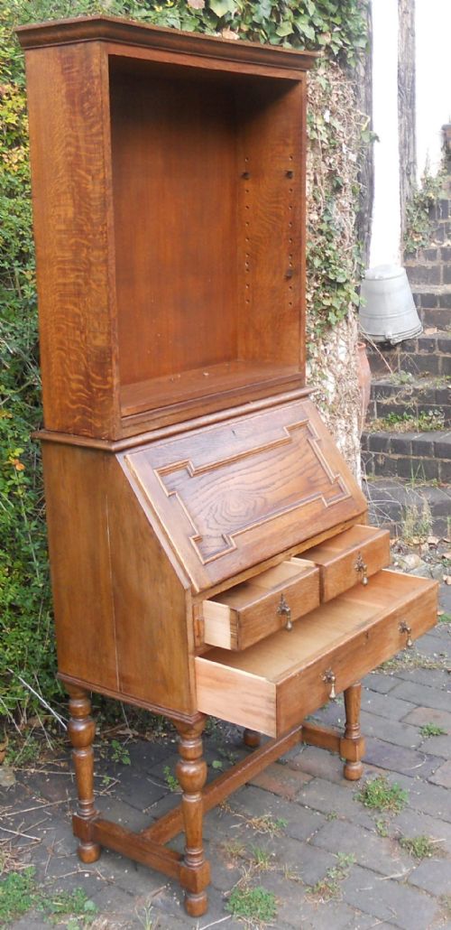 JACOBEAN STYLE OAK BUREAU BOOKCASE - ADDITIONAL PHOTO 12