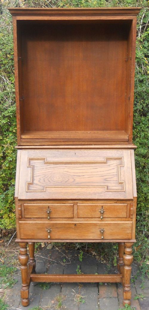 JACOBEAN STYLE OAK BUREAU BOOKCASE - ADDITIONAL PHOTO 13