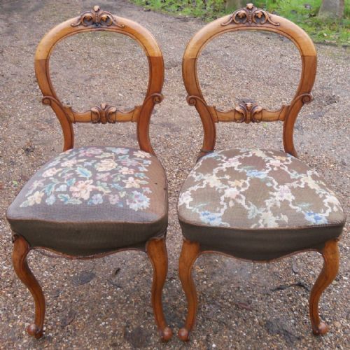 Pair Victorian Walnut Dining Chairs