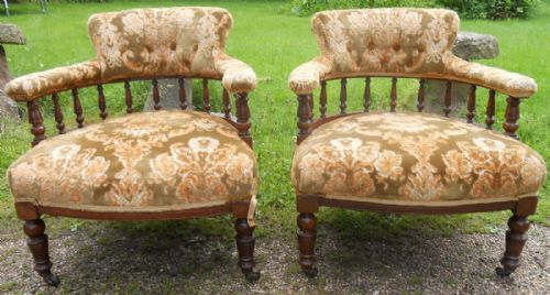 Pair Edwardian Mahogany Tub Armchairs