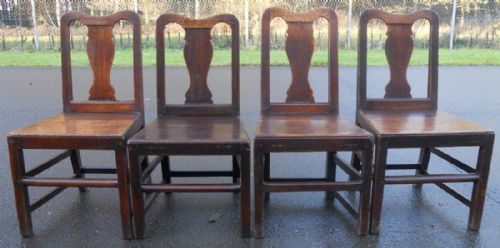 Set of Four Antique Country Oak Dining Chairs