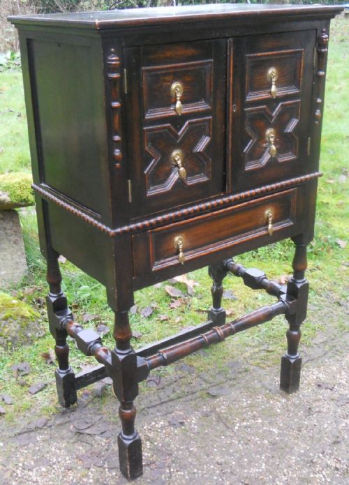 JACOBEAN STYLE OAK CUPBOARD ON STAND - ADDITIONAL PHOTO 1