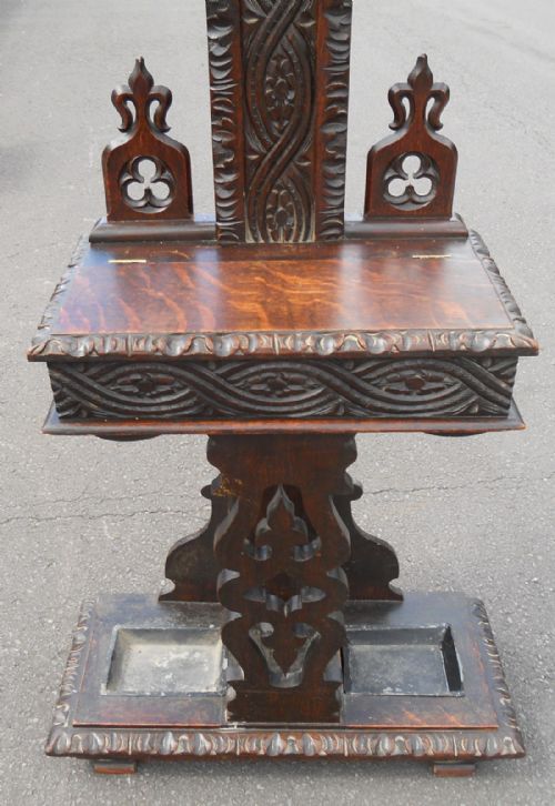 VICTORIAN CARVED OAK HALL STAND - ADDITIONAL PHOTO 3