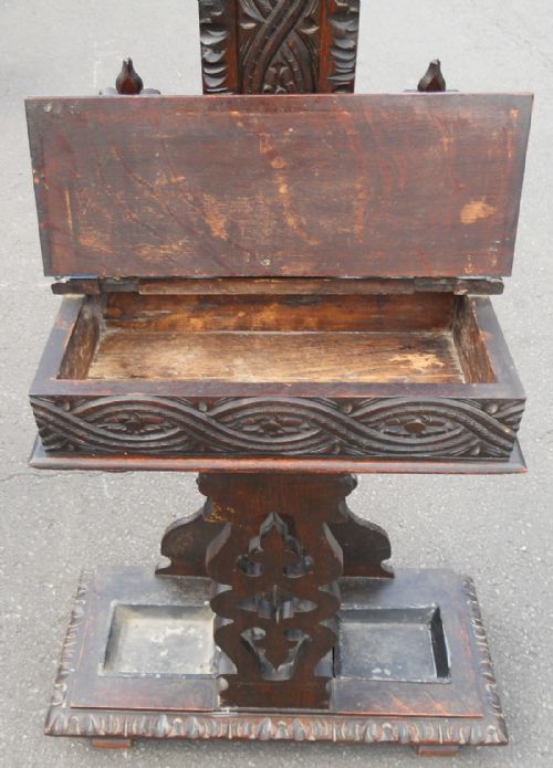 VICTORIAN CARVED OAK HALL STAND - ADDITIONAL PHOTO 4