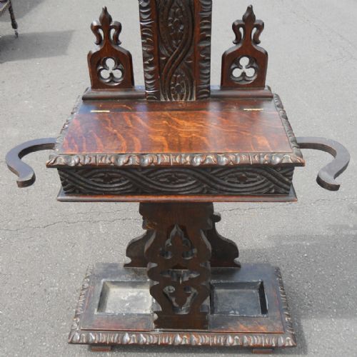 VICTORIAN CARVED OAK HALL STAND - ADDITIONAL PHOTO 5