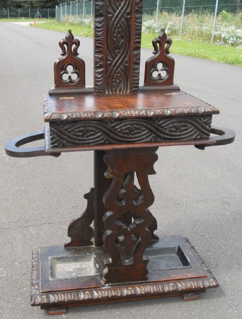 VICTORIAN CARVED OAK HALL STAND - ADDITIONAL PHOTO 6