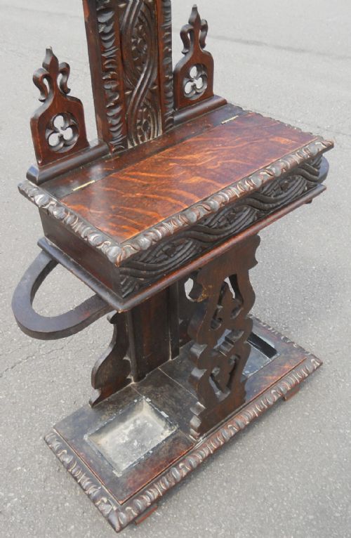 VICTORIAN CARVED OAK HALL STAND - ADDITIONAL PHOTO 7