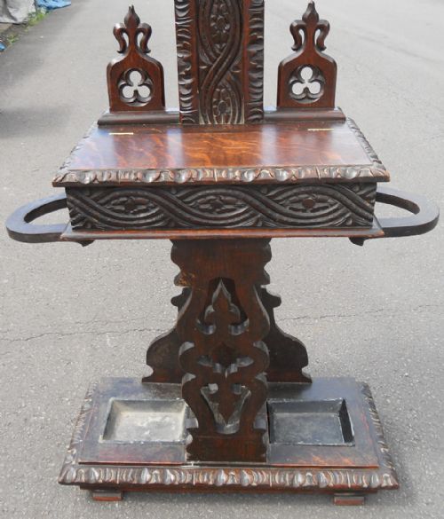 VICTORIAN CARVED OAK HALL STAND - ADDITIONAL PHOTO 8