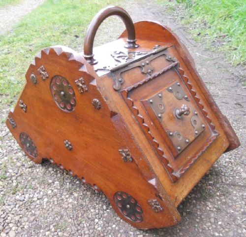 Victorian Gothic Influence Walnut Coal Box