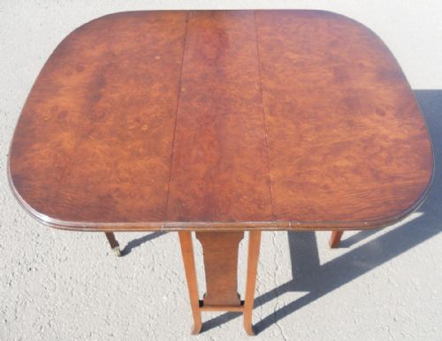 EDWARDIAN BURR WALNUT DROPLEAF COFFEE TABLE - ADDITIONAL PHOTO 7