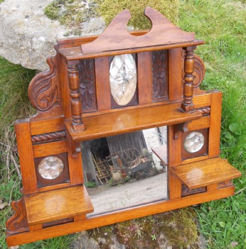 EDWARDIAN SMALL OAK OVERMANTEL MIRROR - ADDITIONAL PHOTO 1