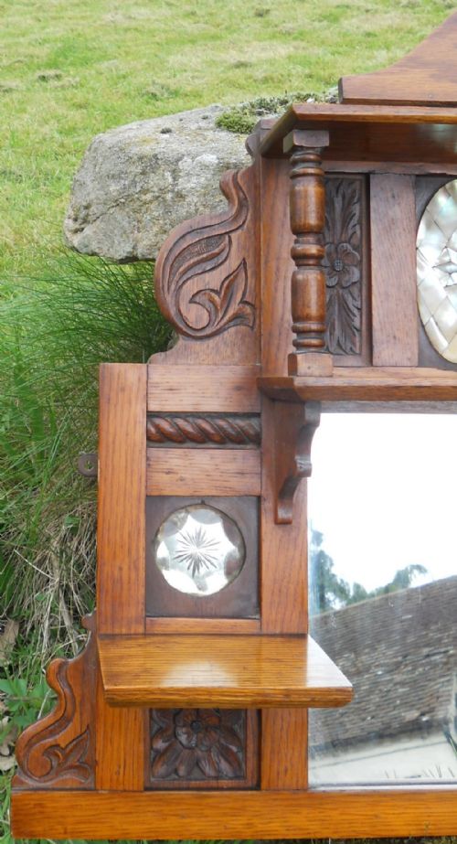 EDWARDIAN SMALL OAK OVERMANTEL MIRROR - ADDITIONAL PHOTO 3
