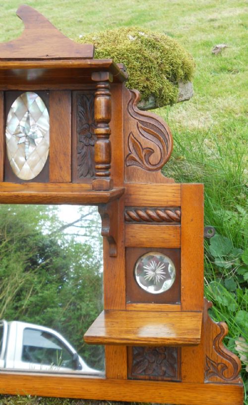 EDWARDIAN SMALL OAK OVERMANTEL MIRROR - ADDITIONAL PHOTO 4