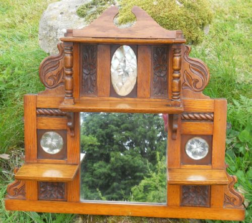 EDWARDIAN SMALL OAK OVERMANTEL MIRROR - ADDITIONAL PHOTO 5