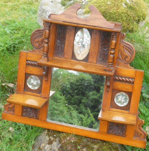 EDWARDIAN SMALL OAK OVERMANTEL MIRROR - ADDITIONAL PHOTO 6
