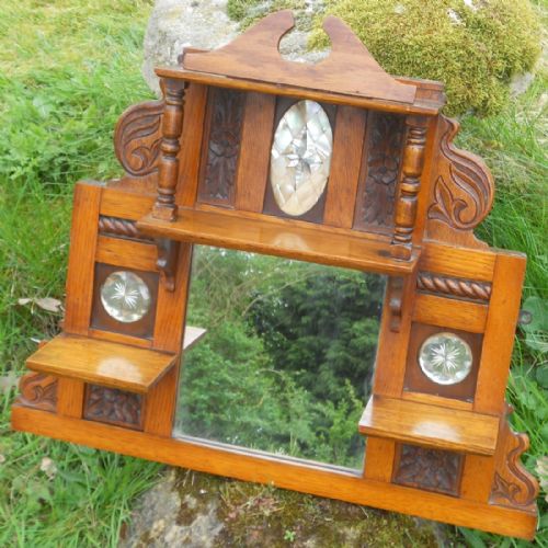 EDWARDIAN SMALL OAK OVERMANTEL MIRROR - ADDITIONAL PHOTO 7