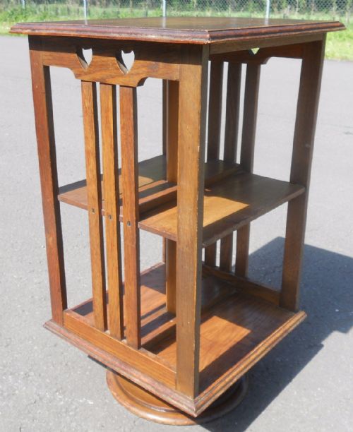 small arts craft oak revolving bookcase - CATEGORY: ANTIQUE BOOKCASES - DATED 1900