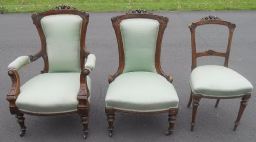 Victorian Walnut Ladies & Gent's Salon Chairs