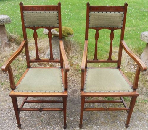 PAIR ART NOUVEAU MAHOGANY SALON CARVER ARMCHAIRS - ADDITIONAL PHOTO 1