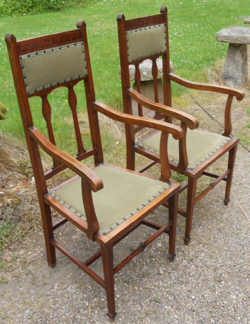 PAIR ART NOUVEAU MAHOGANY SALON CARVER ARMCHAIRS - ADDITIONAL PHOTO 2