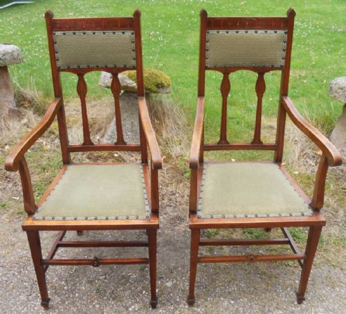 PAIR ART NOUVEAU MAHOGANY SALON CARVER ARMCHAIRS - ADDITIONAL PHOTO 4