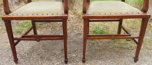 PAIR ART NOUVEAU MAHOGANY SALON CARVER ARMCHAIRS - ADDITIONAL PHOTO 7