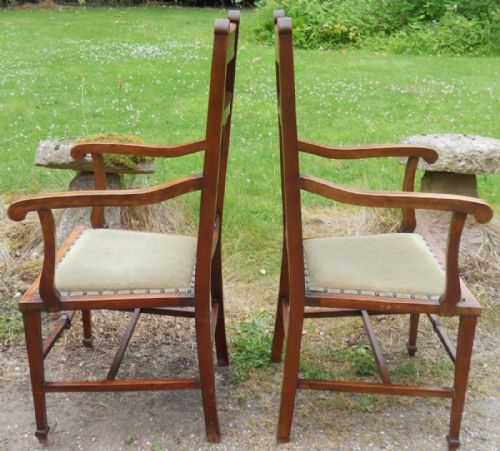 PAIR ART NOUVEAU MAHOGANY SALON CARVER ARMCHAIRS - ADDITIONAL PHOTO 9