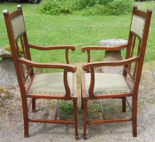 PAIR ART NOUVEAU MAHOGANY SALON CARVER ARMCHAIRS - ADDITIONAL PHOTO 11