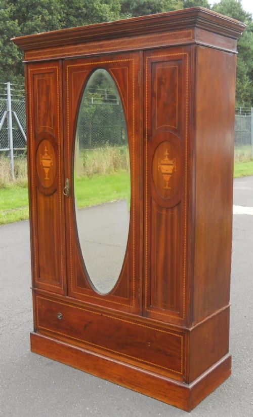 Edwardian Inlaid Mahogany Hanging Wardrobe