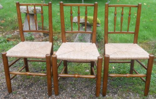 Set of Three Elm Spindleback Rush Seat Chairs