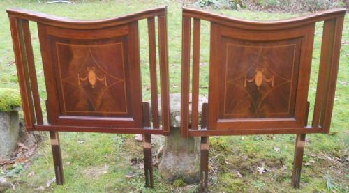Pair Edwardian Inlaid Mahogany Single Bed Heads