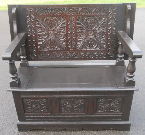 Victorian Carved Oak Monks Bench