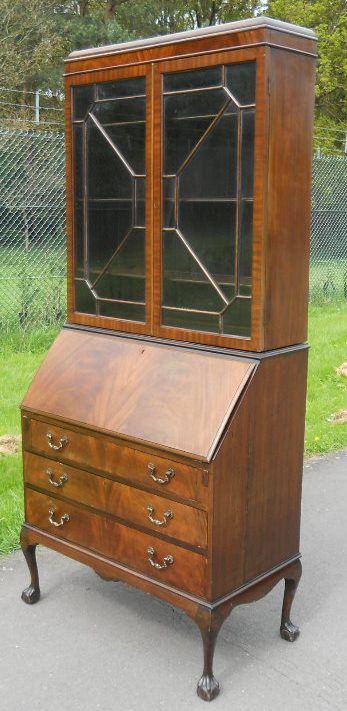 Queen Anne Style Mahogany Bureau Bookcase