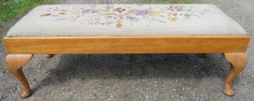 A Walnut Upholstered Long Footstool
