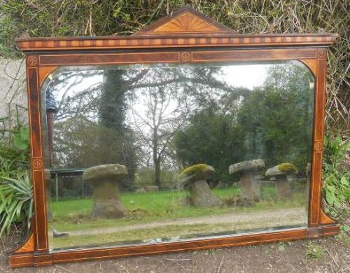 Edwardian Inlaid Walnut Overmantle Mirror