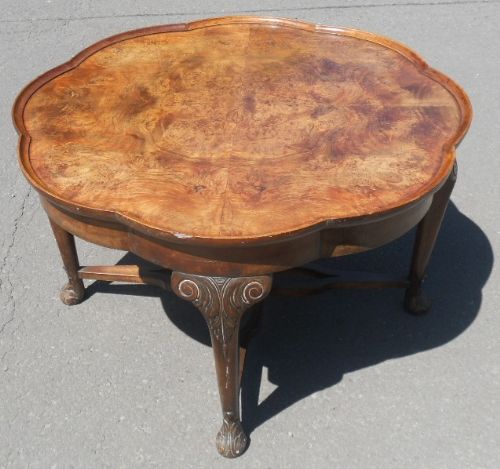 Large Walnut Petal Shaped Coffee Table