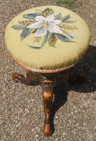 Victorian Carved Walnut Piano Stool