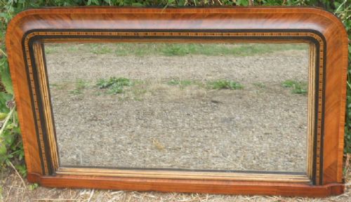 Victorian Small Inlaid Walnut Overmantel Mirror