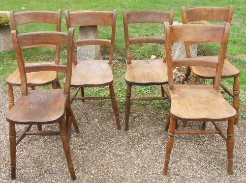 Six Victorian Elm Oxford Kitchen Chairs
