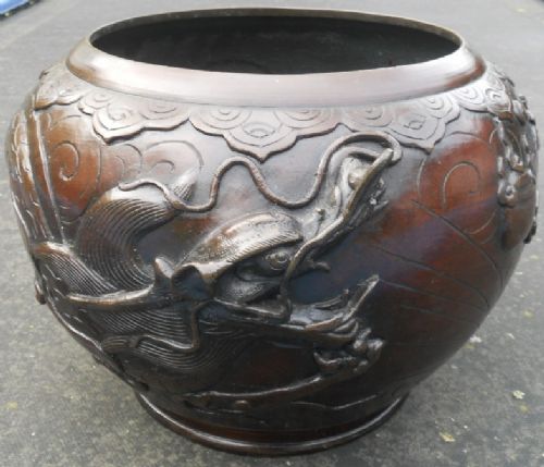 Japanese Carved Metal Jardiniere