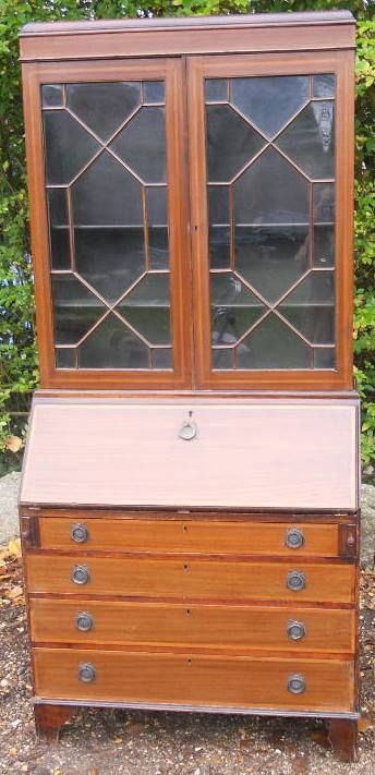 Edwardian Inlaid Mahogany Bureau Bookcase