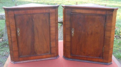 Pair Edwardian Small Mahogany Hanging Corner Cupboards