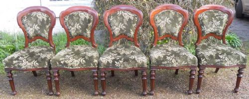 Set of Five Victorian Mahogany Framed Dining Chairs