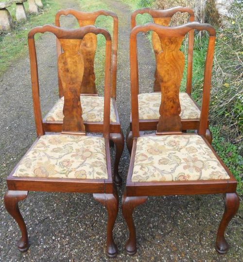 Set of Four Walnut Highback Dining Chairs