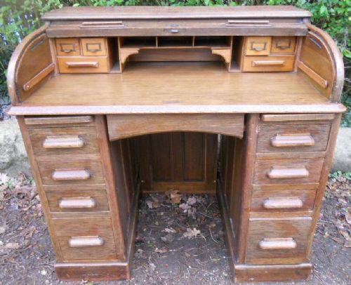 fig 1. Oak Twin Pedestal Roll Top Desk