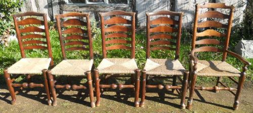 Set of Five Elm Ladderback Dining Chairs