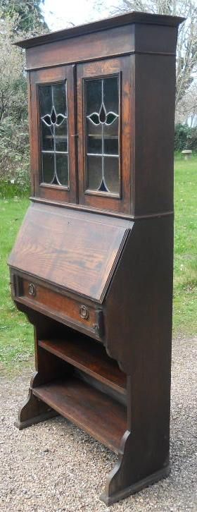 Edwardian Narrow Oak Bureau Bookcase